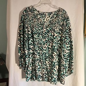 Teal and black leopard print blouse
